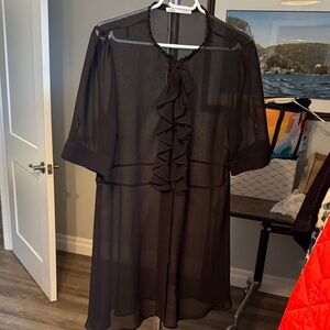 Zara Black Sheer Ruffle Blouse